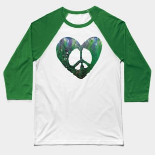 Peace Heart Aqua Grunge Baseball T-Shirt